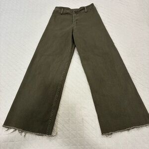 Miou Muse Wide Leg High Rise Crop Raw Hem Olive Green Jeans Medium NWOT